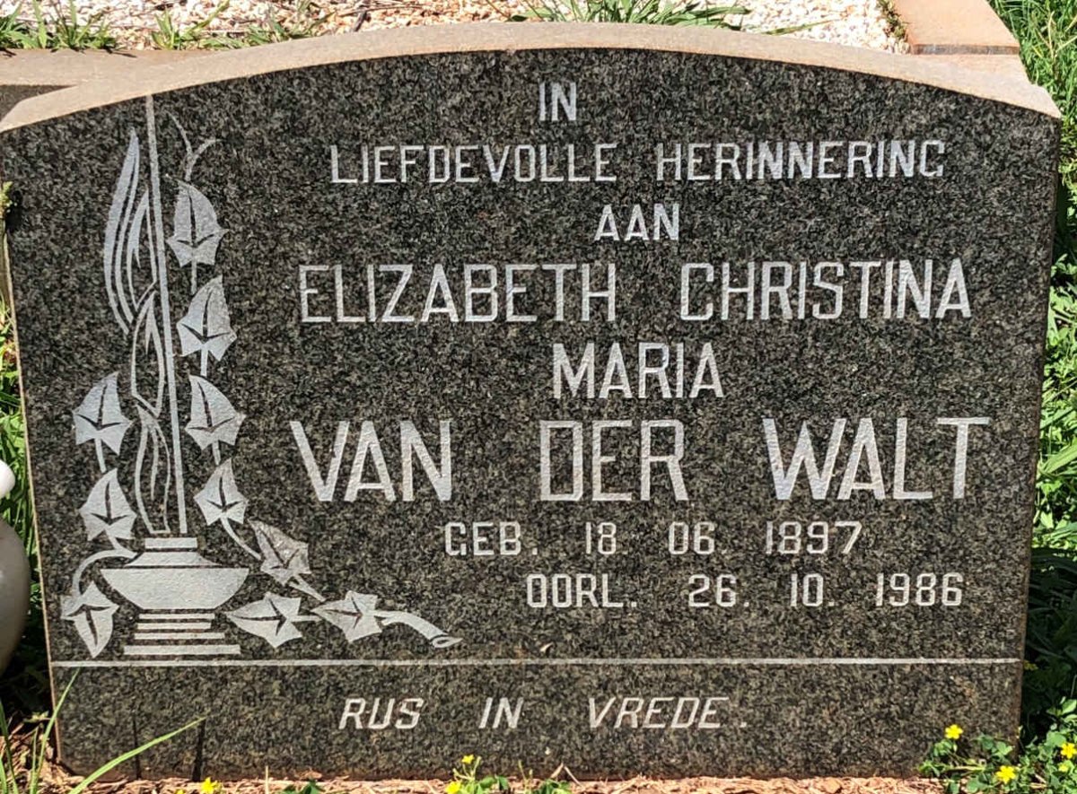 WALT Elizabeth Christina Maria, van der 1897-1986