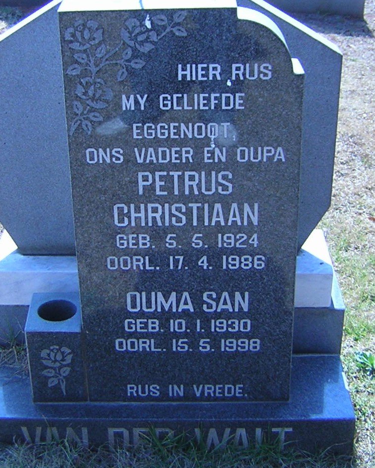 WALT Petrus Christiaan, van der 1924-1986 &amp; Ouma San 1930-1998