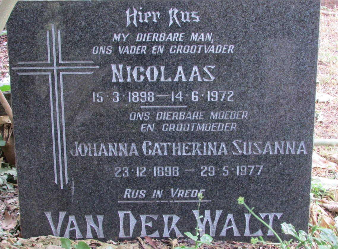 WALT Nicolaas, van der 1898-1972 &amp; Johanna Catherina Susanna 1898-1977