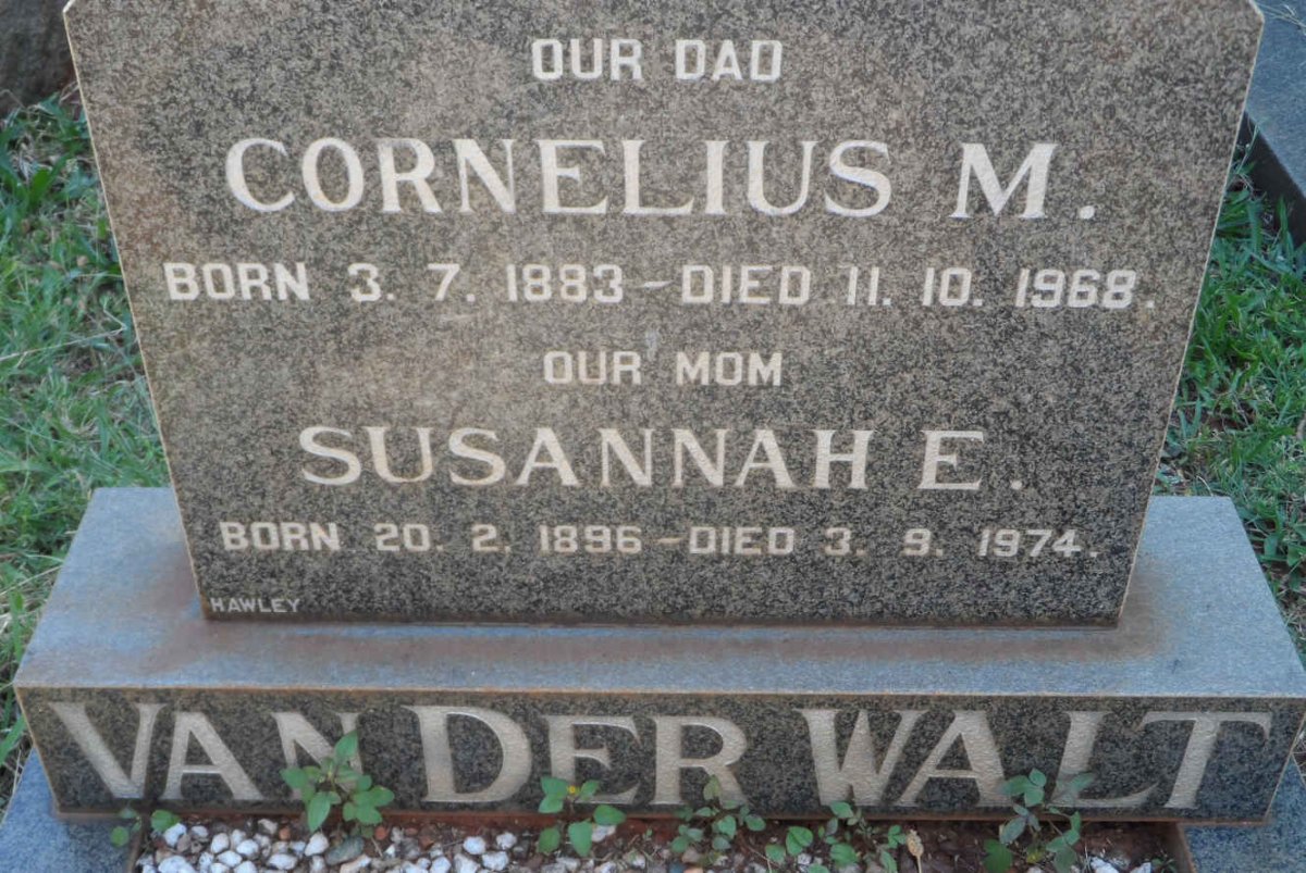 WALT Cornelius M., van der 1883-1968 &amp; Susannah E. 1896-1974