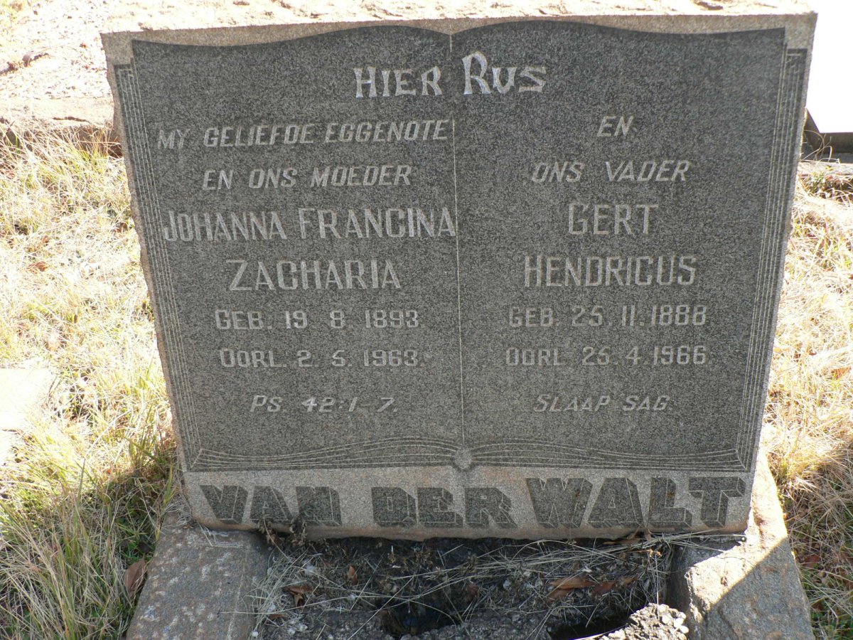 WALT Gert Hendricus, van der 1888-1966 &amp; Johanna Francina Zacharia 1893-1963