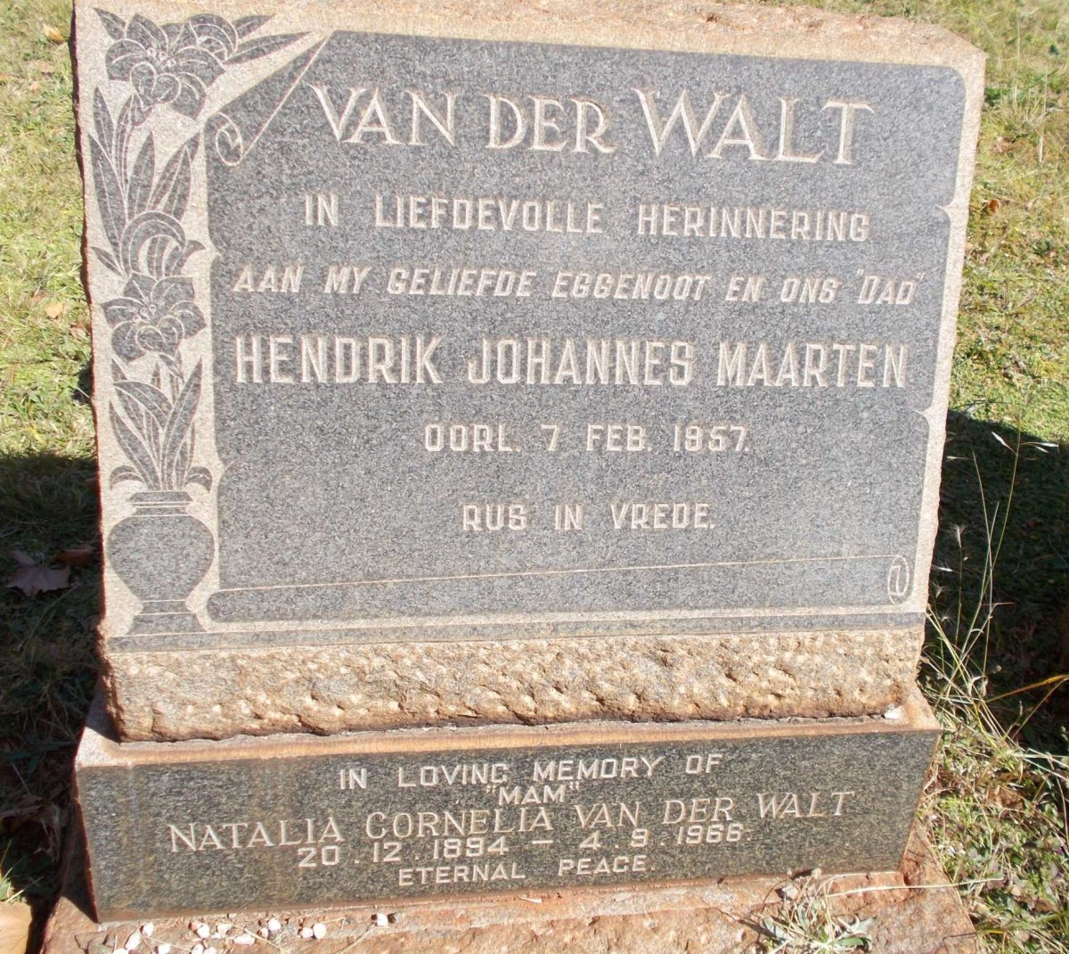WALT Hendrik Johannes Maarten, van der -1957 &amp; Natalia Cornelia 1894-1966
