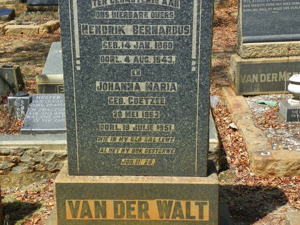 WALT Hendrik Bernardus, van der 1860-1943 &amp; Johanna Maria COETZEE 1863-1951