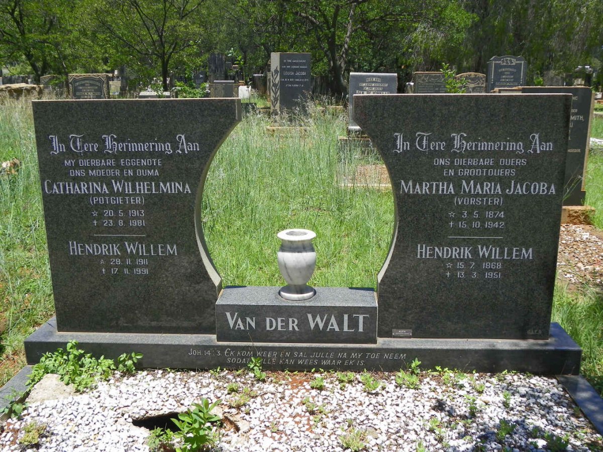 WALT Hendrik Willem, van der 1868-1951 &amp; Martha Maria Jacoba VORSTER 1874-1942