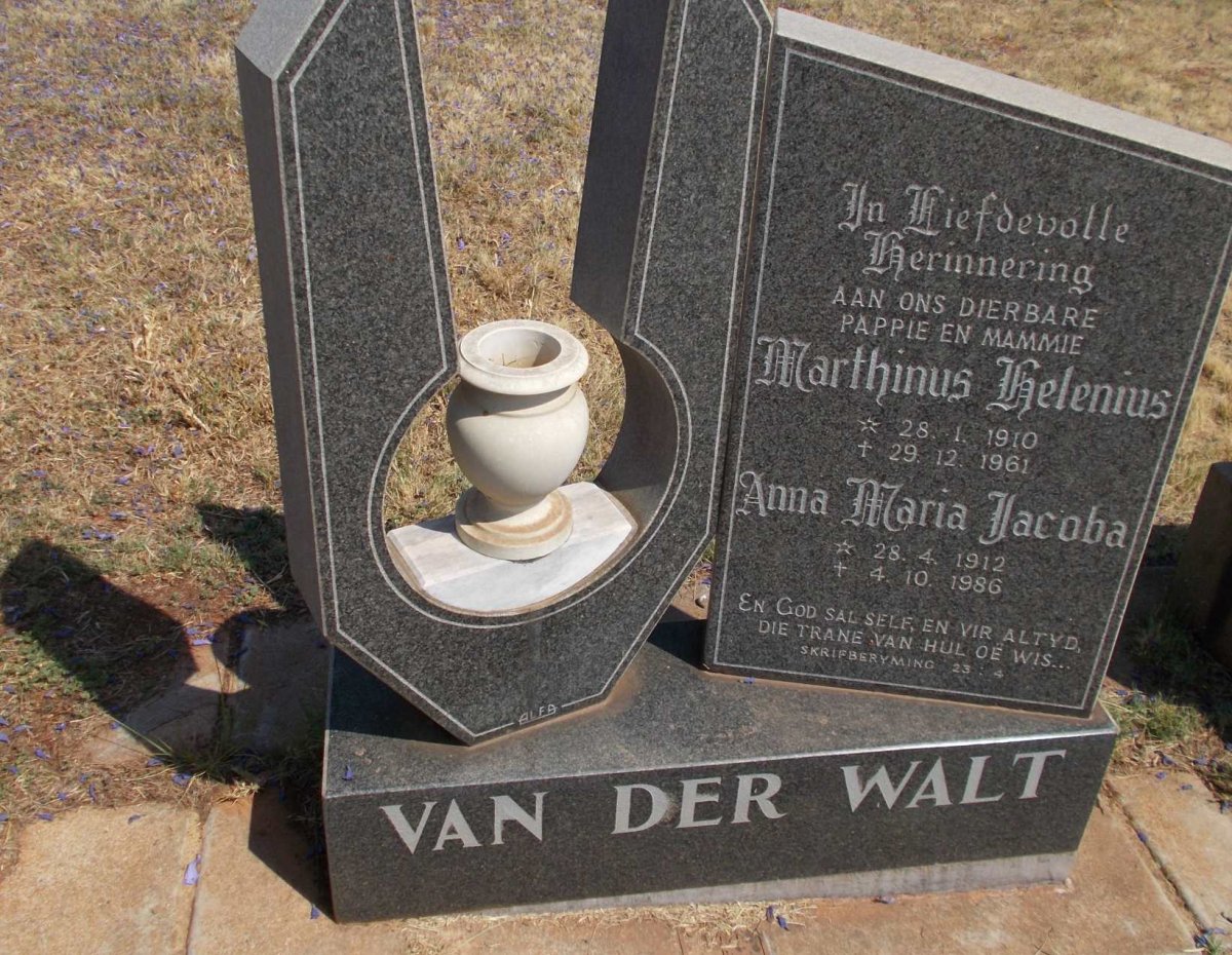 WALT Marthinus Helenius, van der 1910-1961 &amp; Anna Maria Jacoba 1912-1986