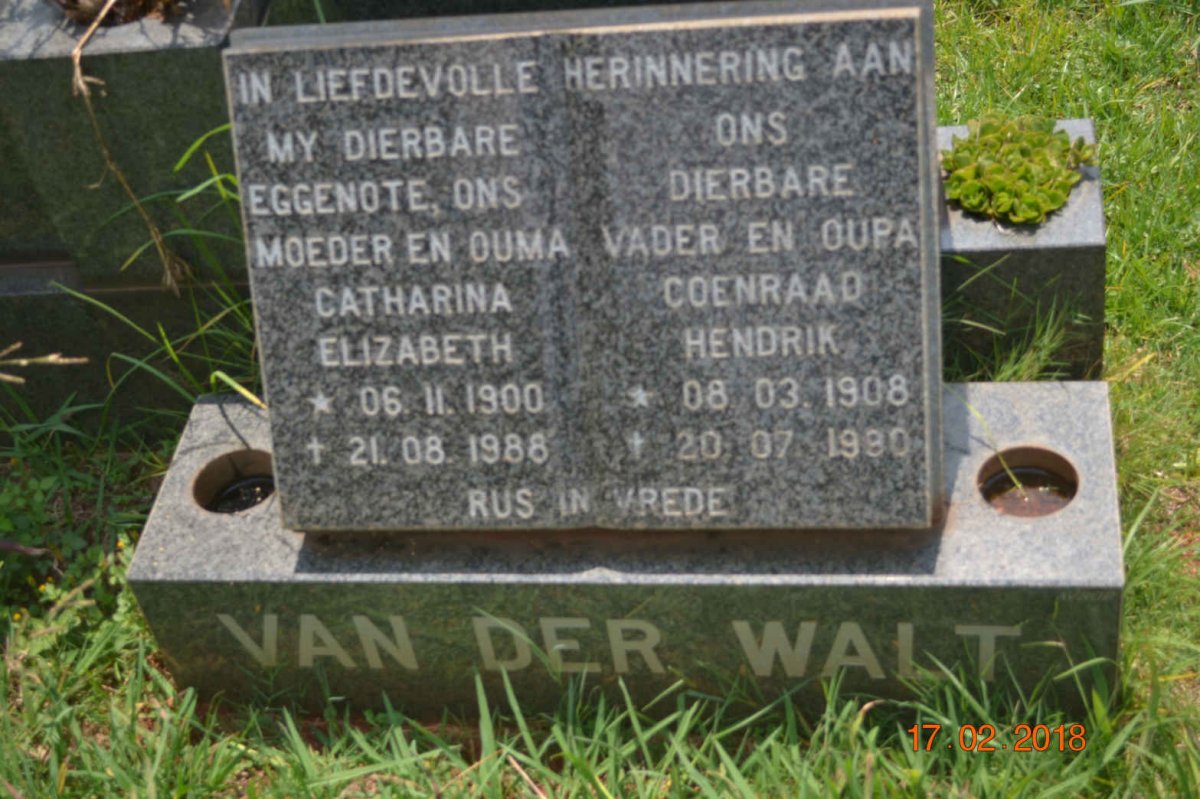 WALT Coenraad Hendrik, van der 1908-1990 &amp; Catharina Elizabeth 1900-1988