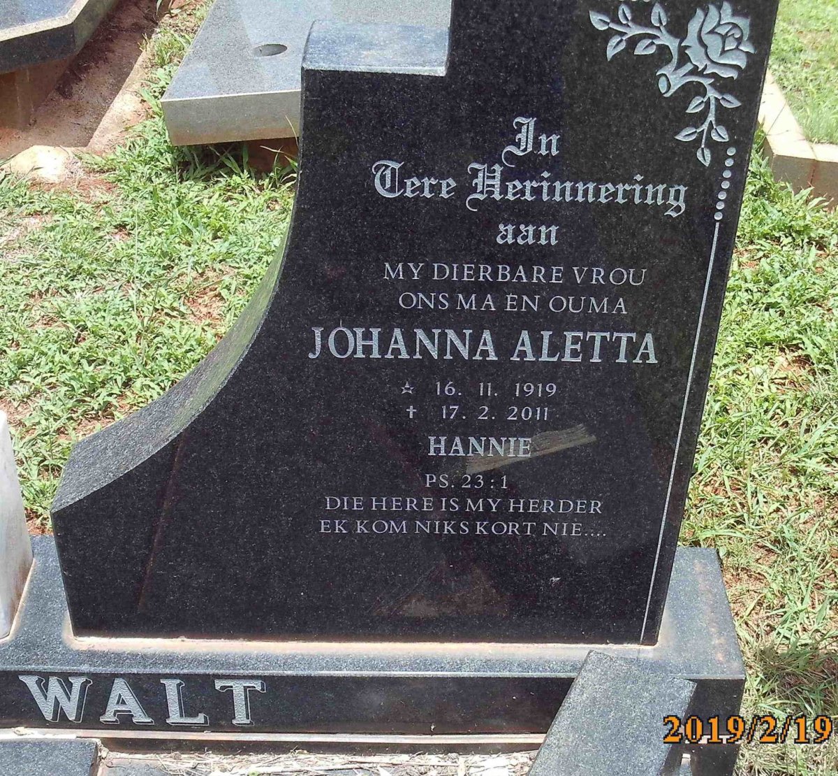 WALT Johanna Aletta, van der 1919-2011