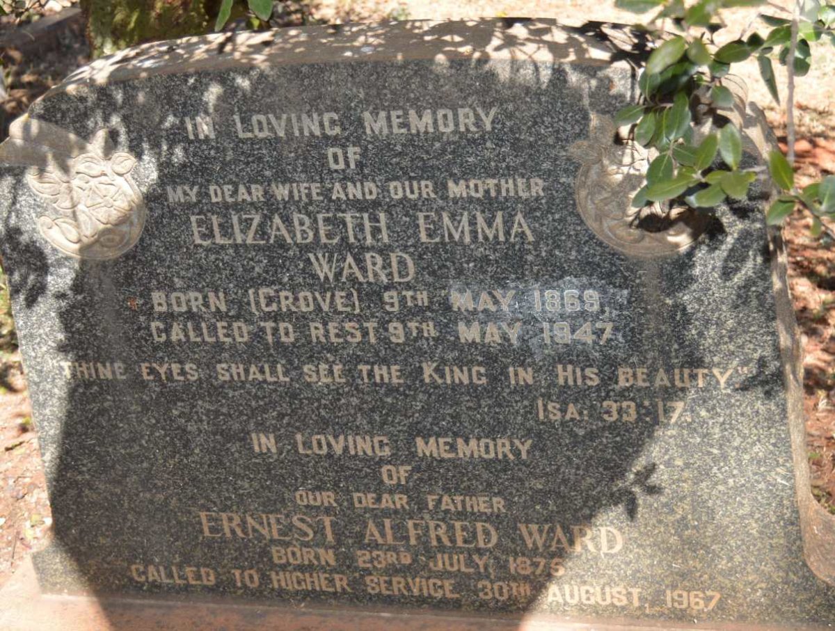 WARD Ernest Alfred 1875-1967 &amp; Elizabeth Emma GROVE 1869-1947