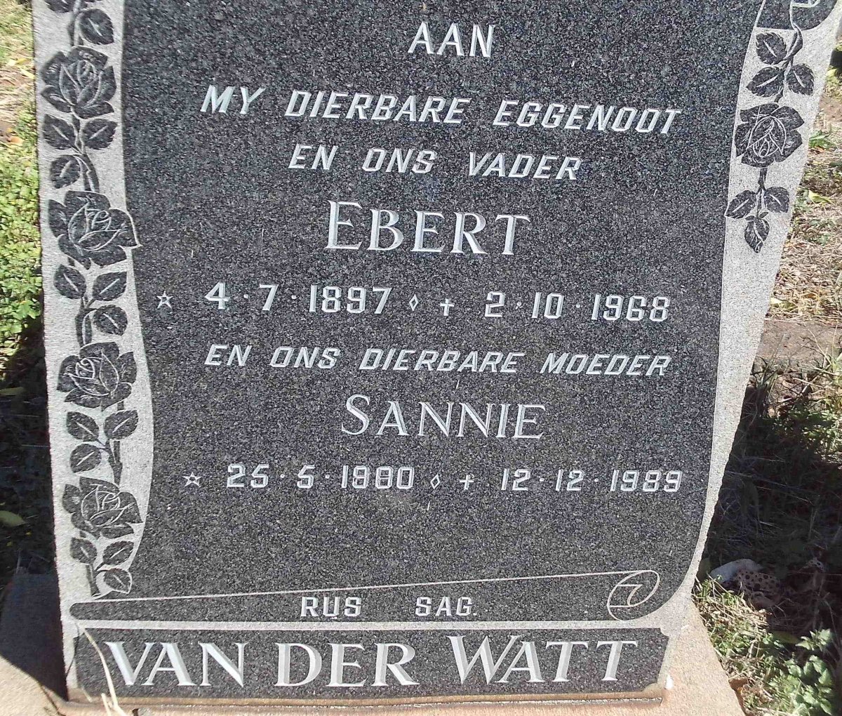 WATT Ebert, van der 1897-1968 &amp; Sannie 1900-1989