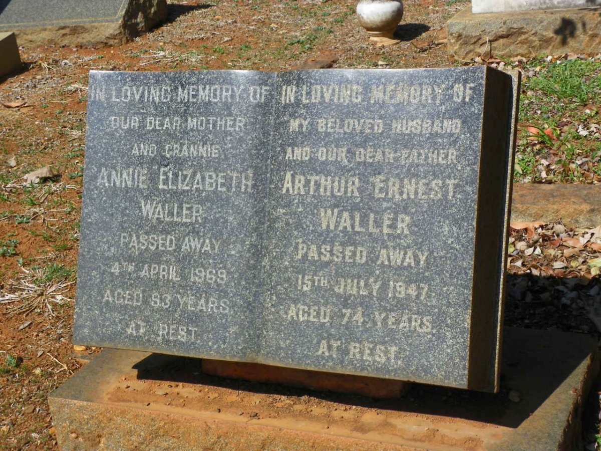 WALLER Arthur Ernest -1947 &amp; Annie Elizabeth -1969