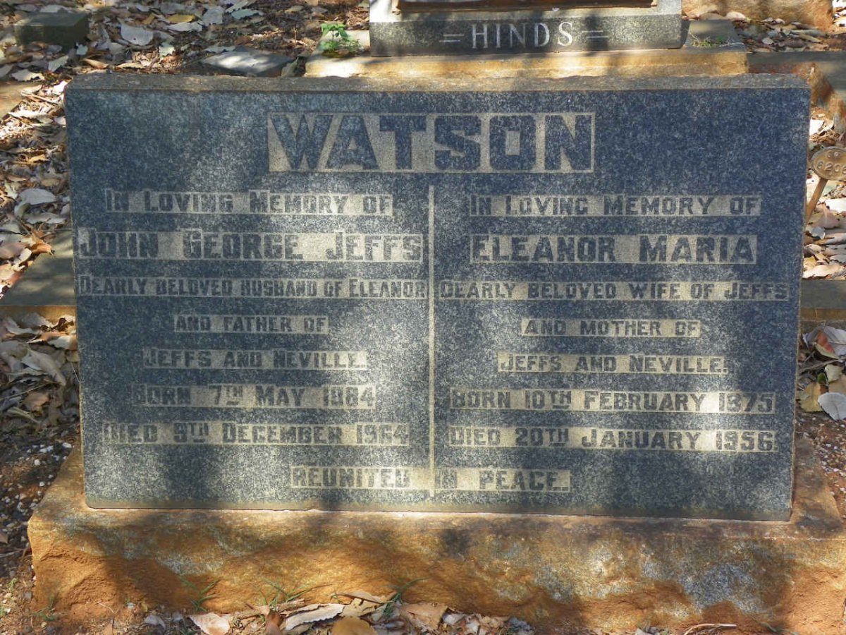 WATSON John George Jeffs 1884-1964 &amp; Eleanor Maria 1875-1956