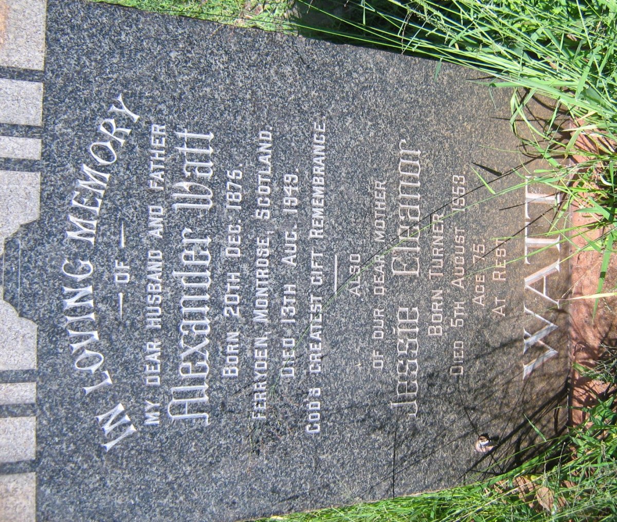 WATT Alexander 1875-1949 &amp; Jessie Eleanor TURNER -1953