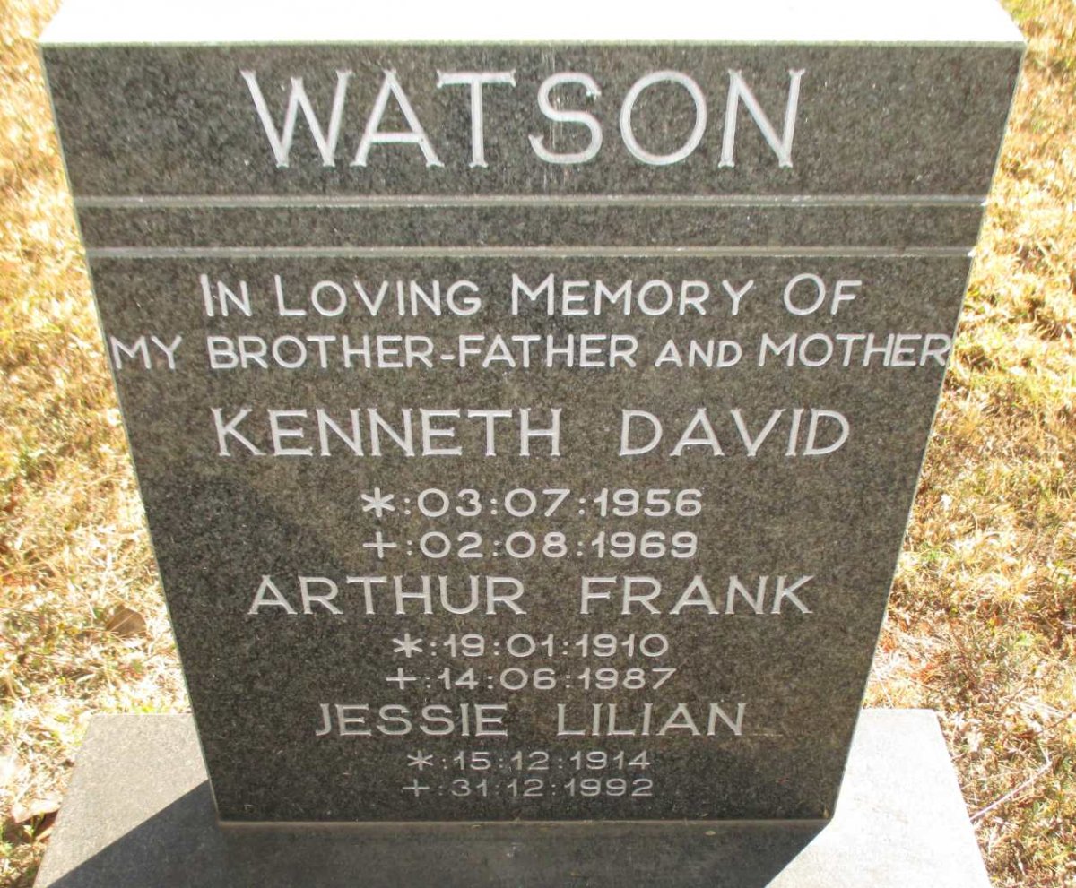 WATSON Arthur Frank 1910-1987 &amp; Jessie Lilian 1914-1992 :: WATSON Kenneth David 1956-1969