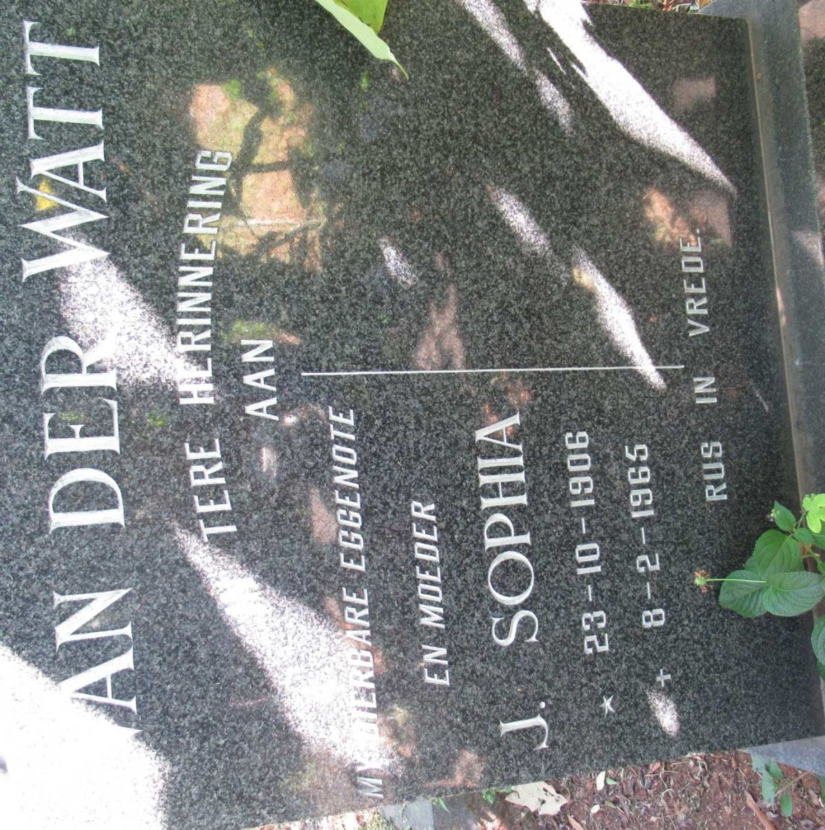 WATT J. Sophia, van der 1906-1965