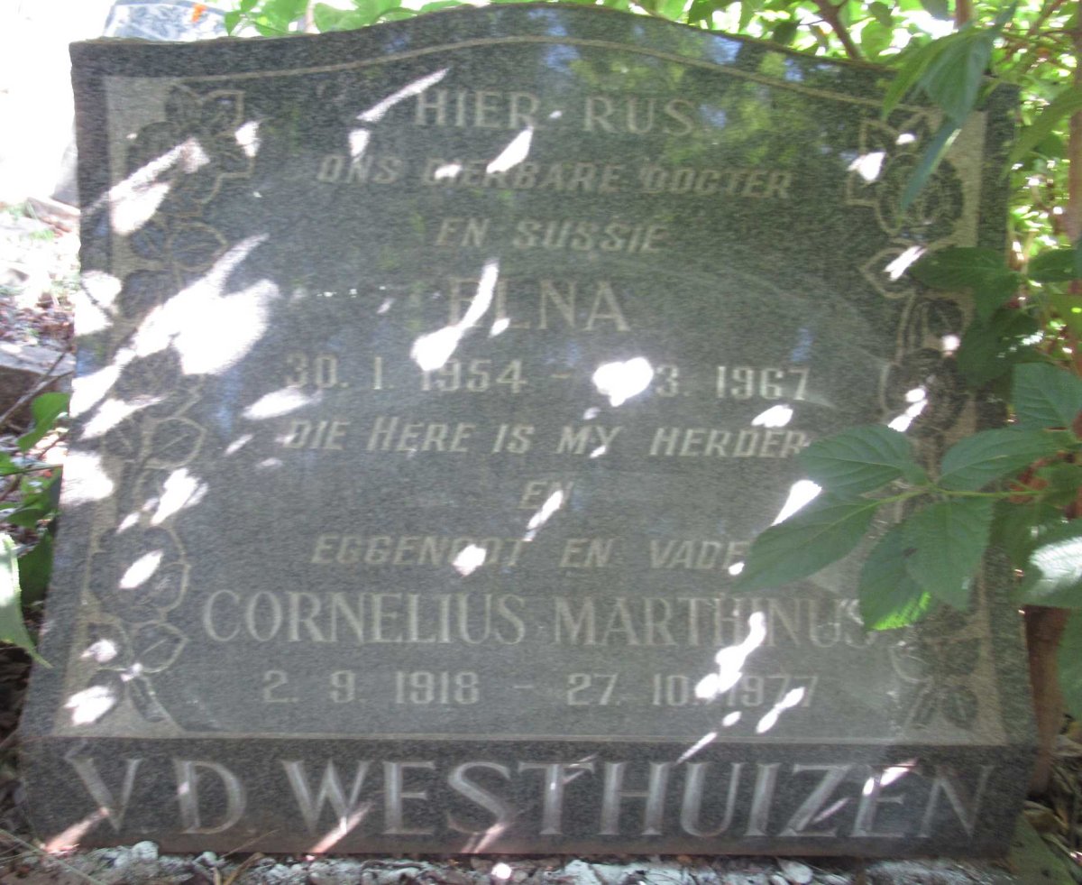 WESTHUIZEN Cornelius Marthinus, v.d. 1918-1977 :: V.D. WESTHUIZEN Elna 1954-1967