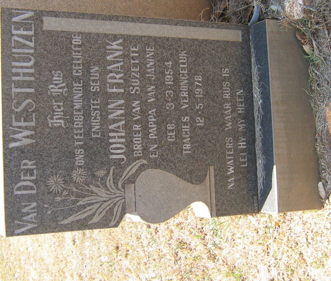 WESTHUIZEN Johann Frank, van der 1954-1978
