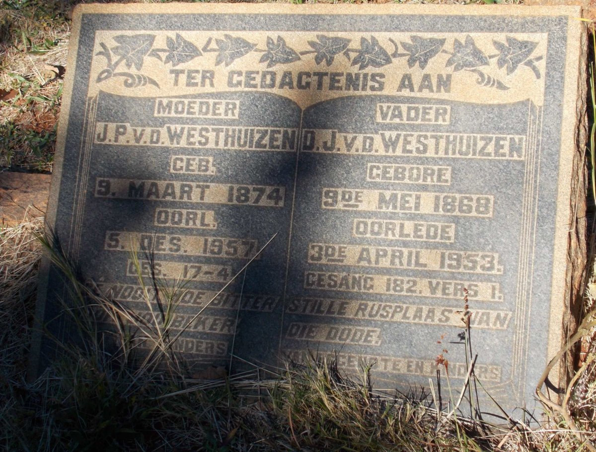WESTHUIZEN D.J., v.d. 1868-1953 &amp; J.P. 1874-1957