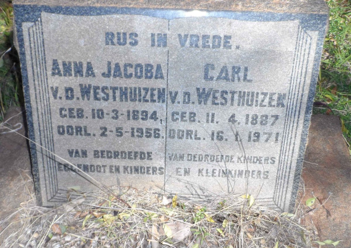 WESTHUIZEN Carl, v.d. 1887-1971 &amp; Anna Jacoba 1894-1956