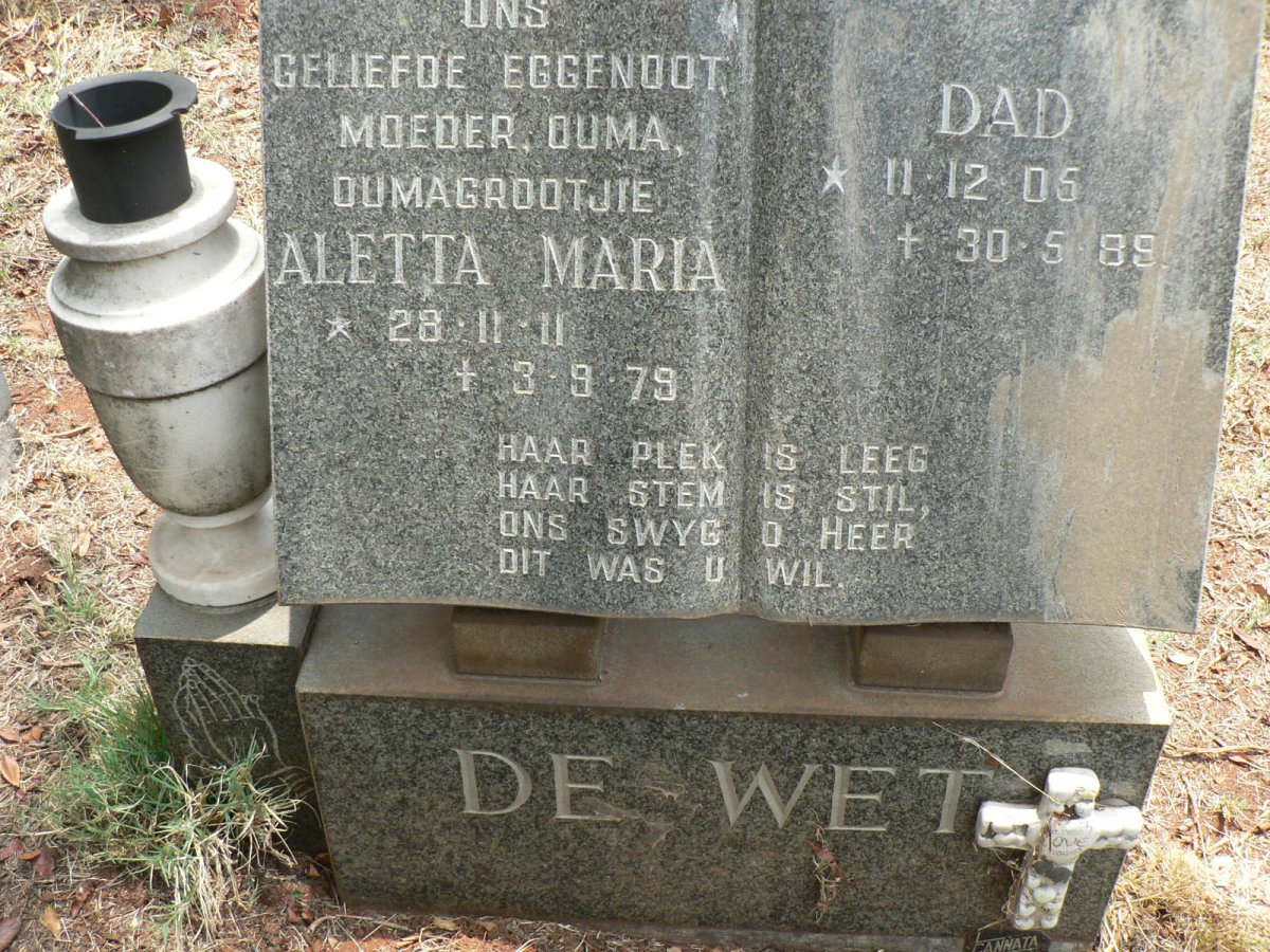 WET Dad, de 1905-1989 &amp; Aletta Maria 1911-1979