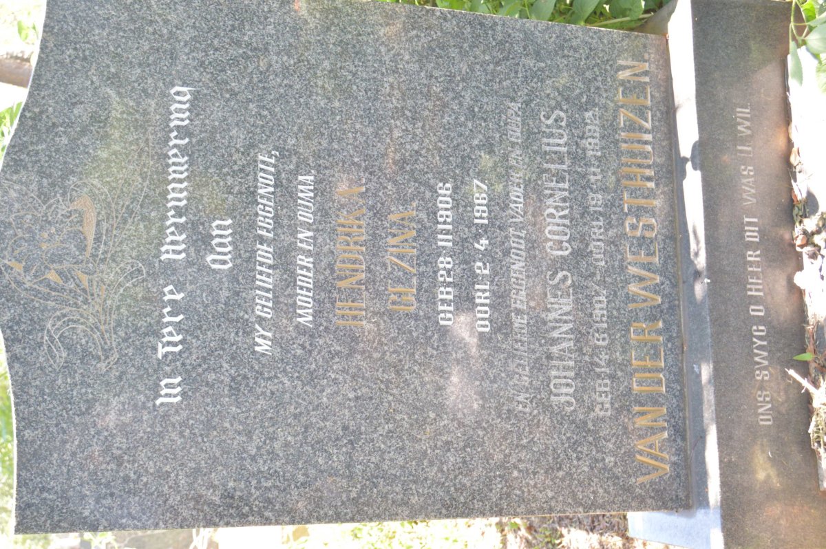 WESTHUIZEN Johannes Cornelius, van der 1907-1982 &amp; Hendrika Gezina 1906-1967