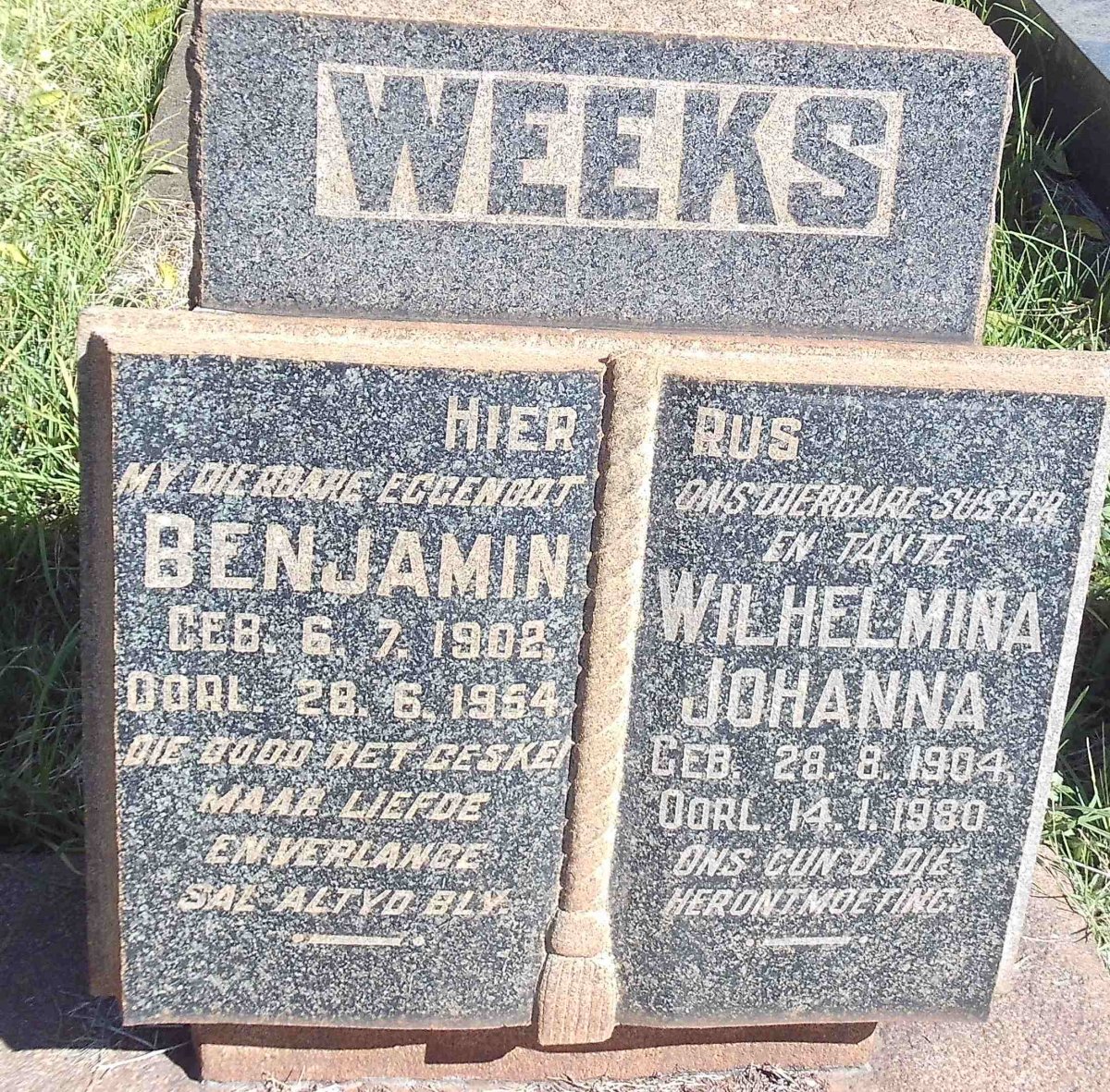 WEEKS Benjamin 1902-1954 &amp; Wilhelmina Johanna 1904-1980