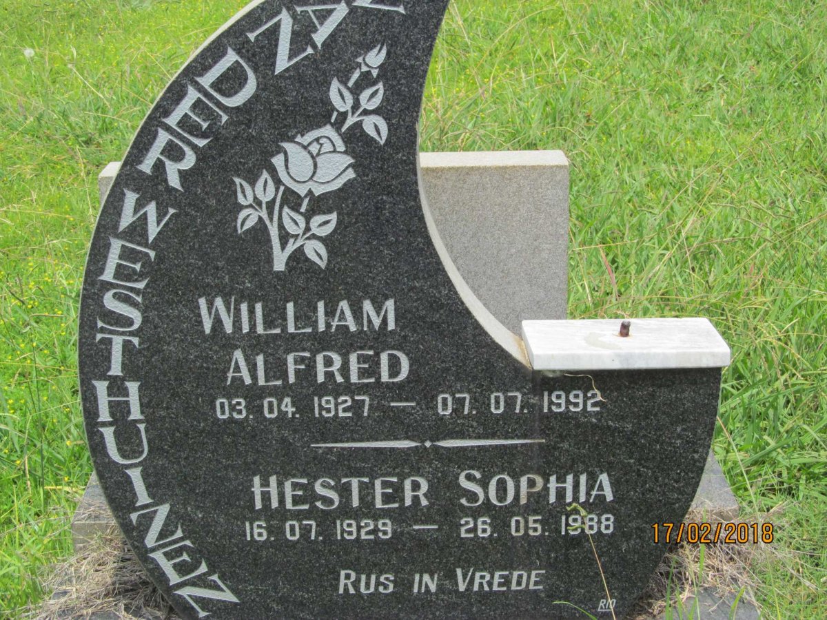 WESTHUIZEN William Alfred, van der 1927-1992 &amp; Hester Sophia 1929-1988