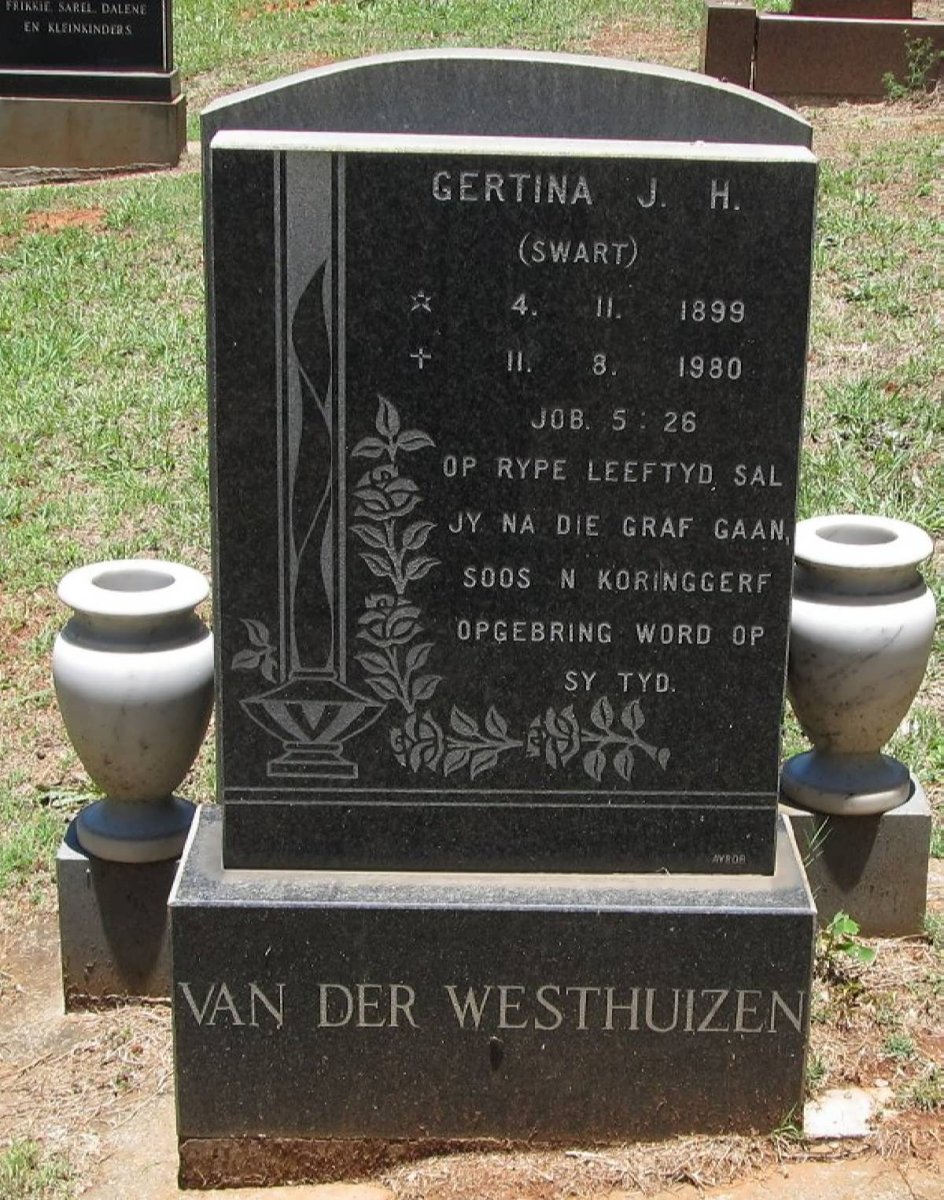 WESTHUIZEN Gertina J.H., van der nee SWART 1899-1980