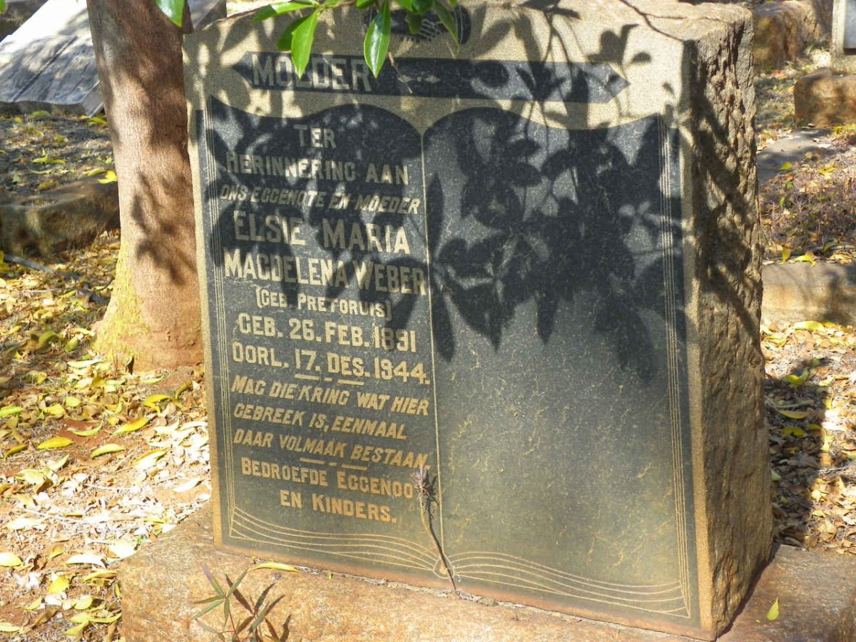 WEBER Elsie Maria Magdelena nee PRETORIUS 1891-1944