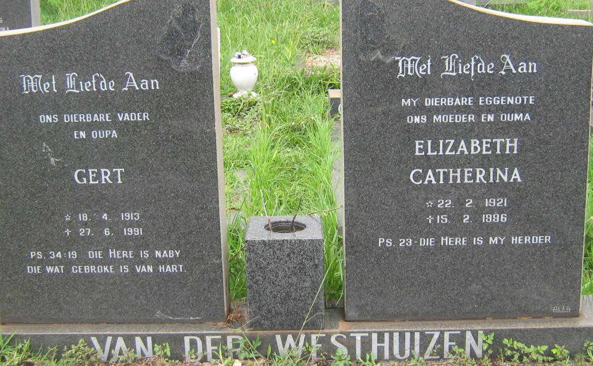 WESTHUIZEN Gert, van der 1913-1991 &amp; Elizabeth Catherina 1921-1986