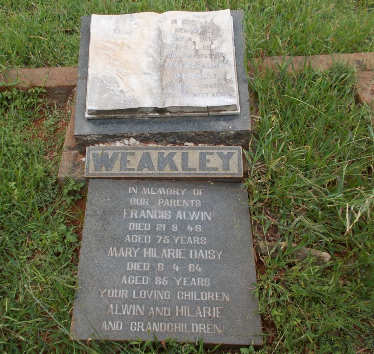 WEAKLEY Francis Alwin -1948 &amp; Mary Hilarie -1964