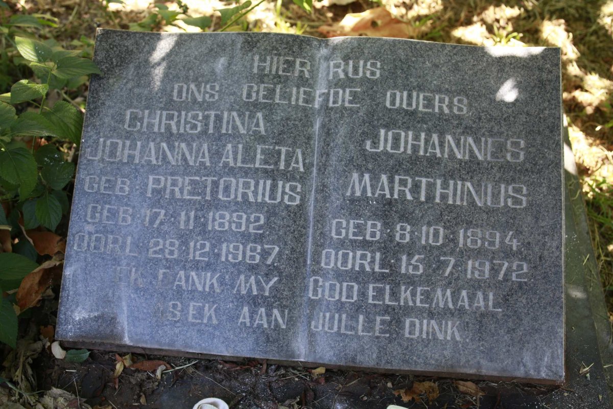WET Johannes Marthinus, de 1894-1972 &amp; Christina Johanna Aletta PRETORIUS 1892-1967