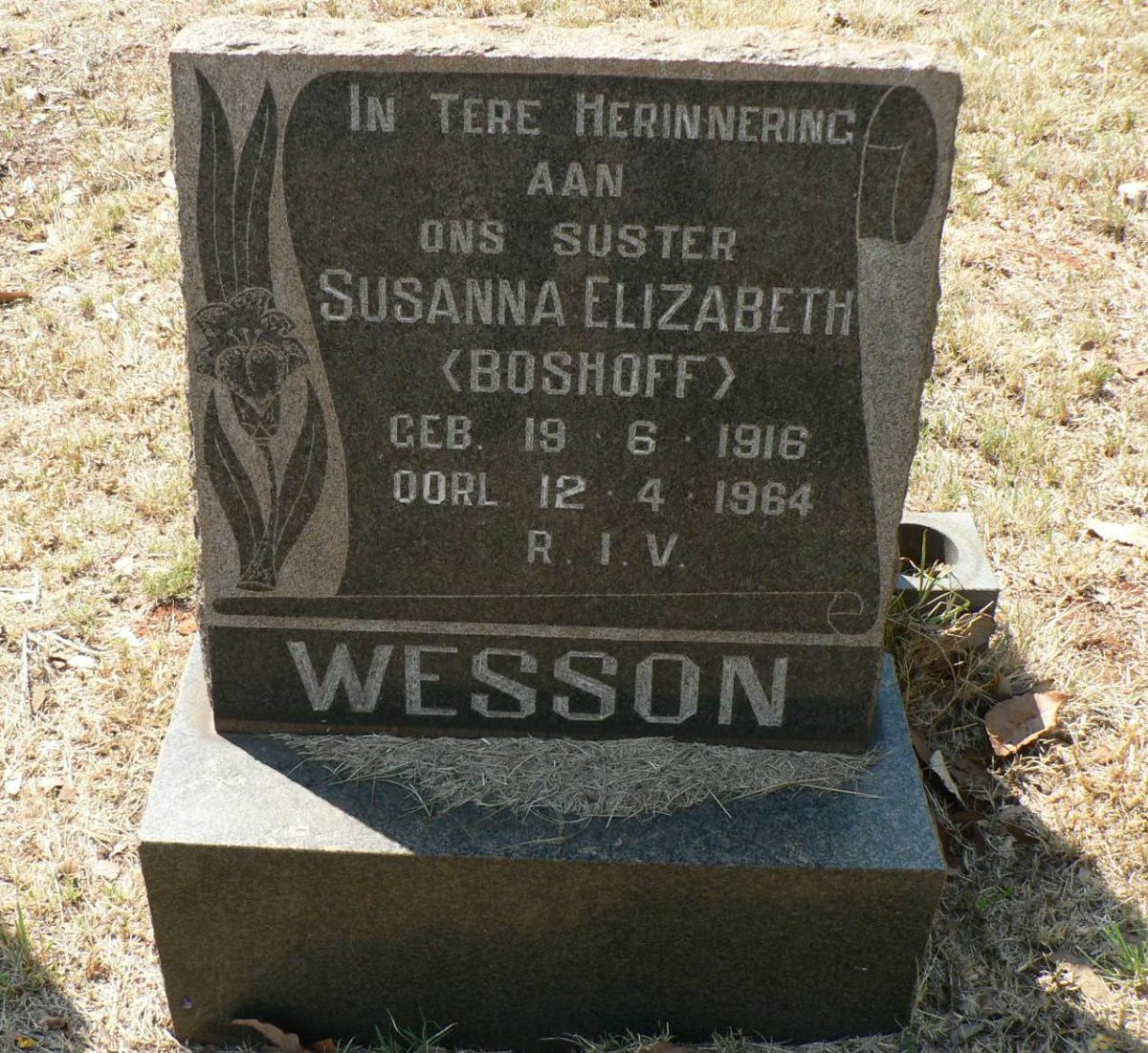 WESSON Susanna Elizabeth nee BOSHOFF 1916-1964