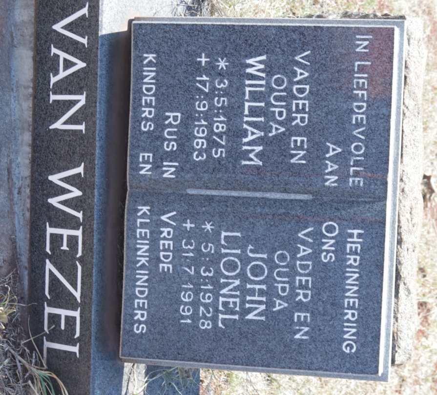 WEZEL William, van 1875-1963 :: VAN WEZEL John Lionel 1928-1991