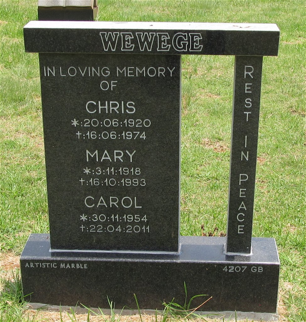 WEWEGE Chris 1920-1974 &amp; Mary 1918-1993 :: WEWEGE Carol 1954-2011