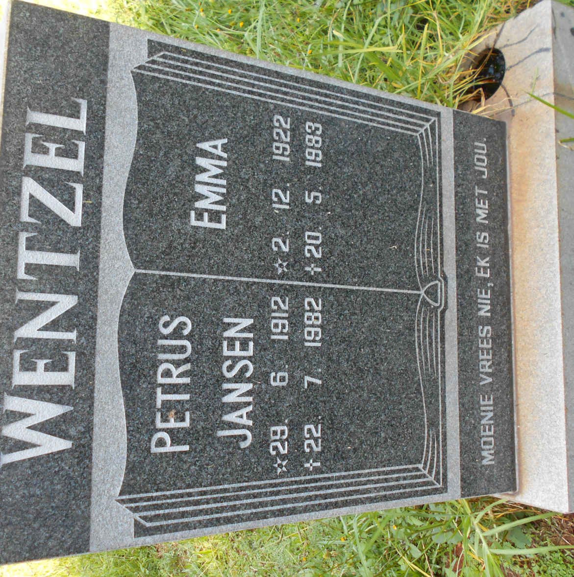 WENTZEL Petrus Jansen 1912-1982 &amp; Emma 1922-1983