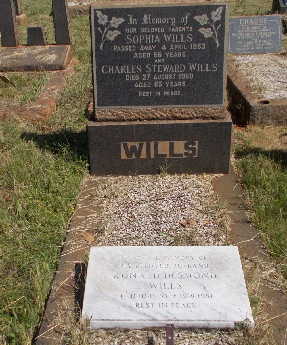 WILLS Charles Steward 1960 &amp; Sophia -1953 :: WILLS Ronald Desmond 1920-1981