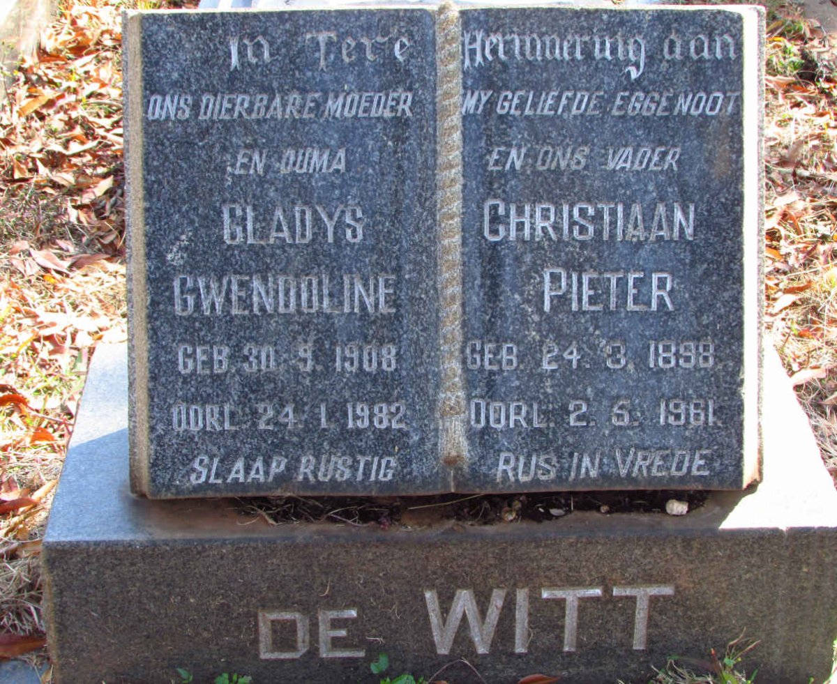 WITT Christiaan Pieter, de 1898-1961 &amp; Gladys Gwendoline 1908-1982