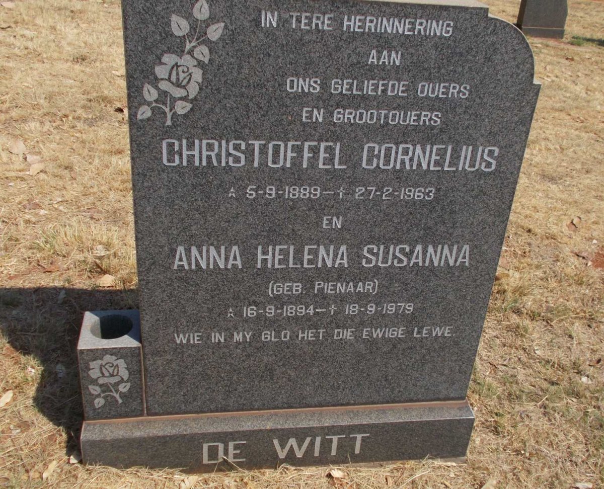 WITT Christoffel Cornelius, de 1889-1963 &amp; Anna Helena Susanna PIENAAR 1894-1979