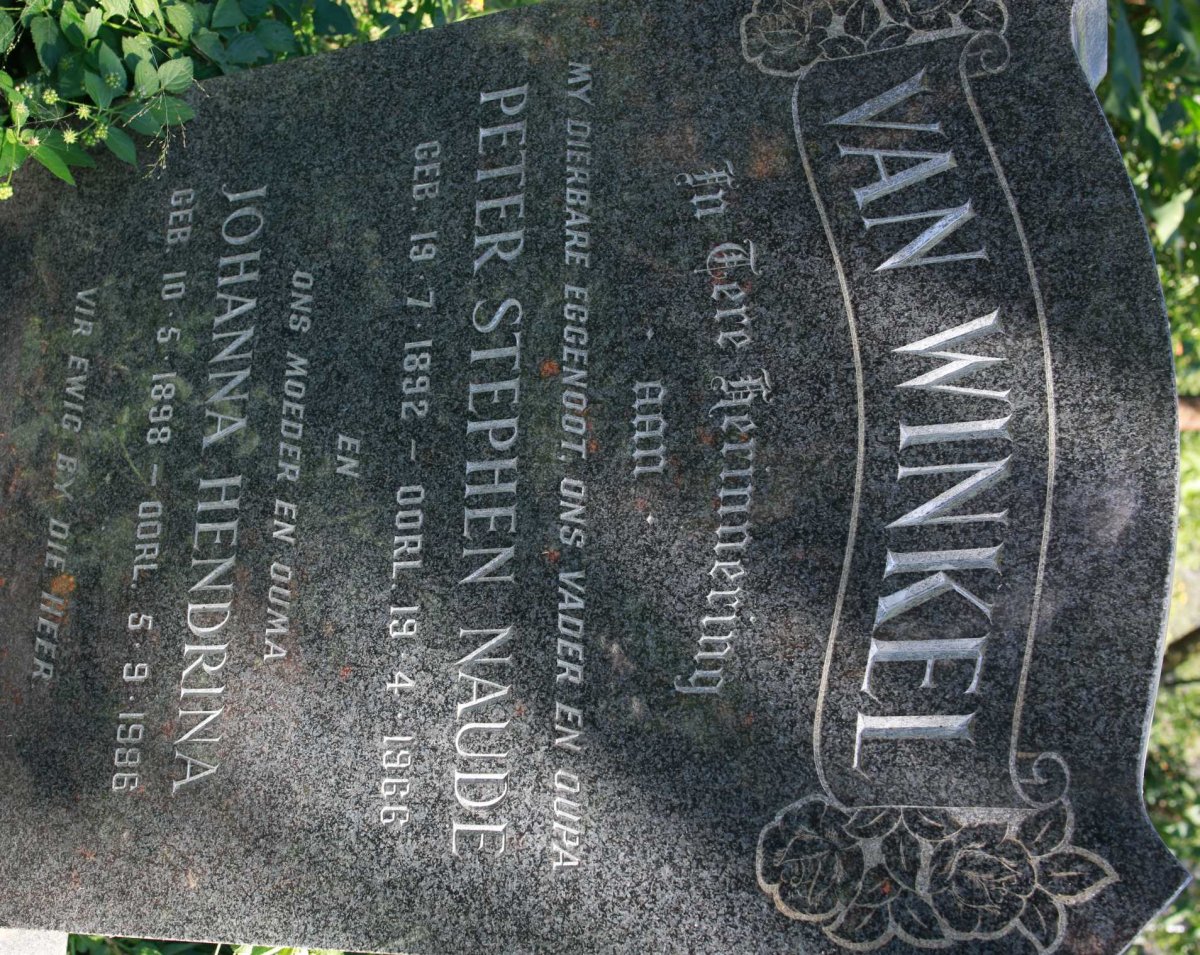 WINKEL Peter Stephen Naude, van 1892-1966 &amp; Johanna Hendrina 1898-1986