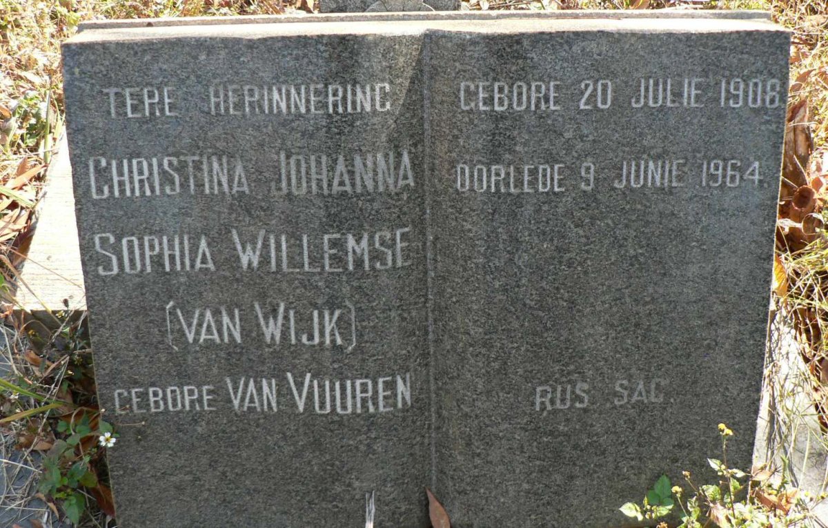 WILLEMSE Christina Johanna Sophia voorheen VAN WIJK nee VAN VUUREN 1908-1964