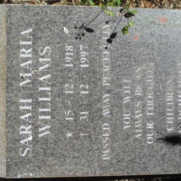 WILLIAMS Maurice Roy -1949 &amp; Sarah Maria 1918-1997