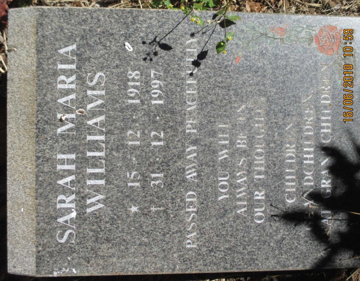 WILLIAMS Maurice Roy -1949 &amp; Sarah Maria 1918-1997