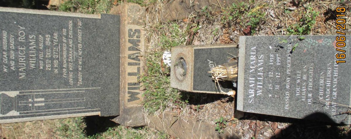 WILLIAMS Maurice Roy -1949 &amp; Sarah Maria 1918-1997