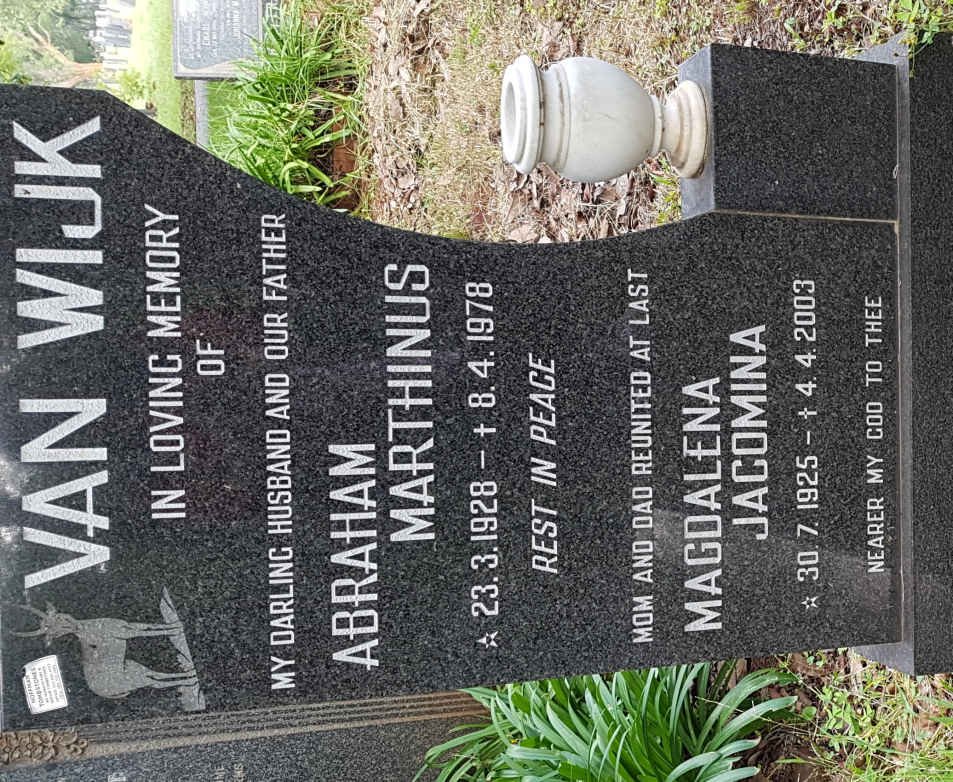 WIJK Abraham Marthinus, van 1928-1978 &amp; Magdalena Jacomina 1925-2003