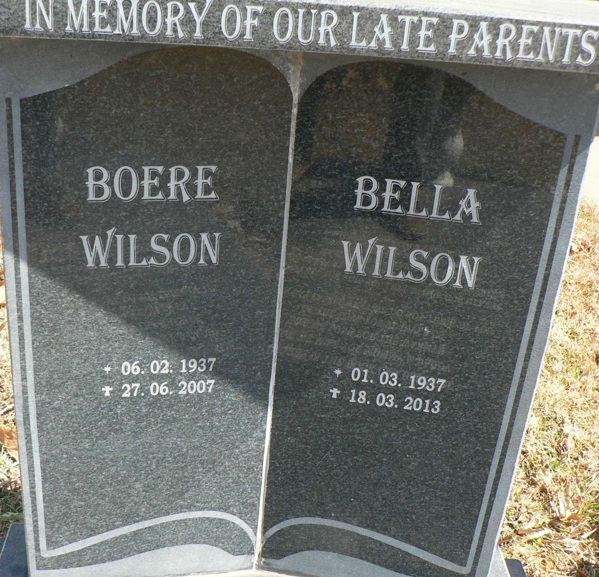 WILSON Boere 1937-2007 &amp; Bella 1937-2013