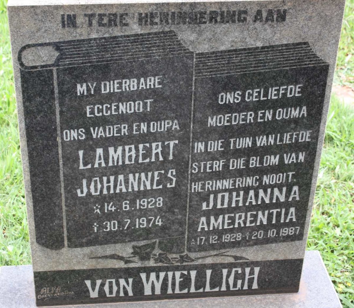 WIELLIGH Lambert Johannes, von 1928-1974 &amp; Johanna Amerentia 1928-1987