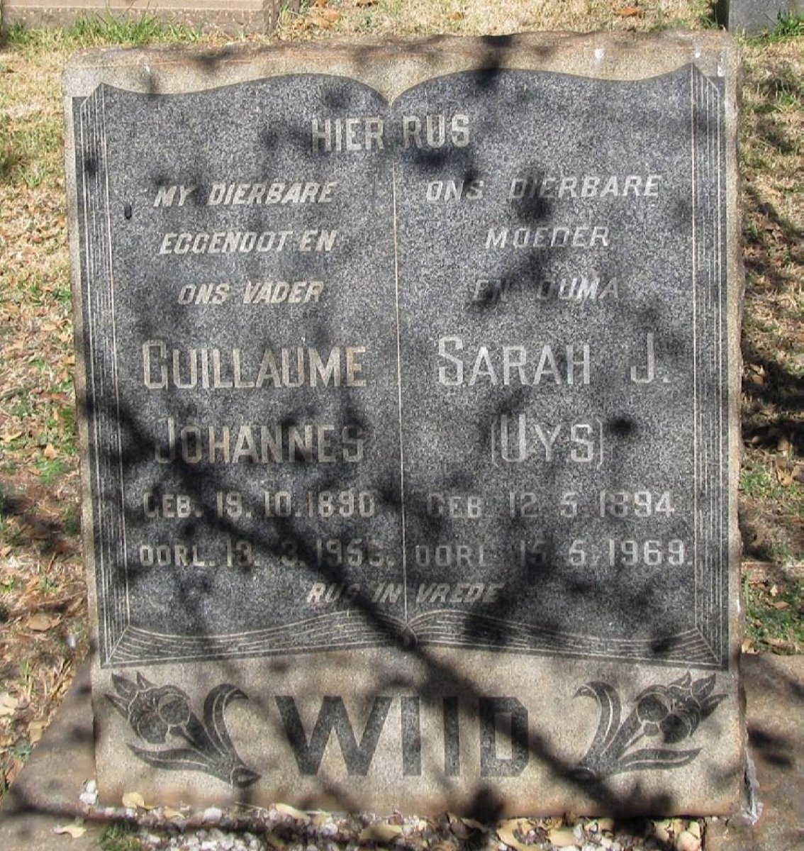 WIID Guillaume Johannes 1890-1956 &amp; Sarah J. UYS 1894-1969