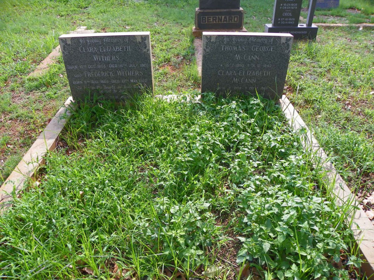 WITHERS Frederick 1855-1922 &amp; Clara Elizabeth 1855-1920 :: McCANN Thomas George 1890-1943 &amp; Clara Elizabeth 1894-1967