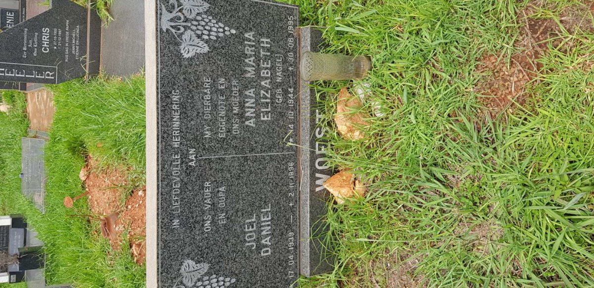 WOEST Joel Daniel 1939-1996 &amp; Anna Maria Elizabeth NAGEL 1944-1995