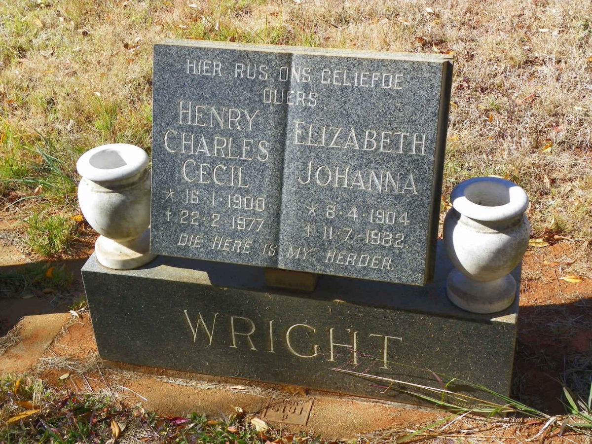 WRIGHT Henry Charles Cecil 1900-1977 &amp; Elizabeth Johanna 1904-1982